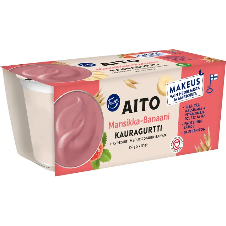 Fazer Aito Kauragurtti Mansikka-Banaani 2x125g, gluteeniton fermentoitu kauravälipala