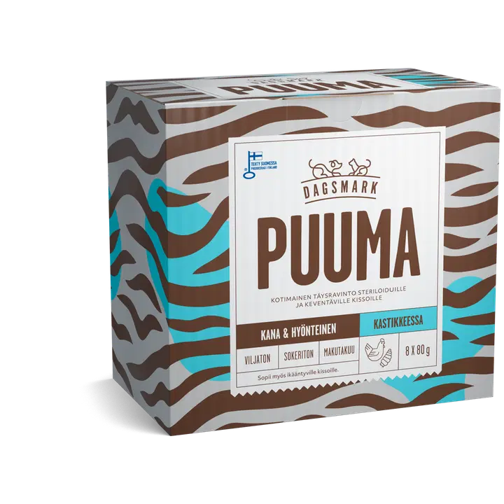 Dagsmark PUUMA kevyempi täysravinto kana-hyönteinen kastikkeessa 8 x 80 g