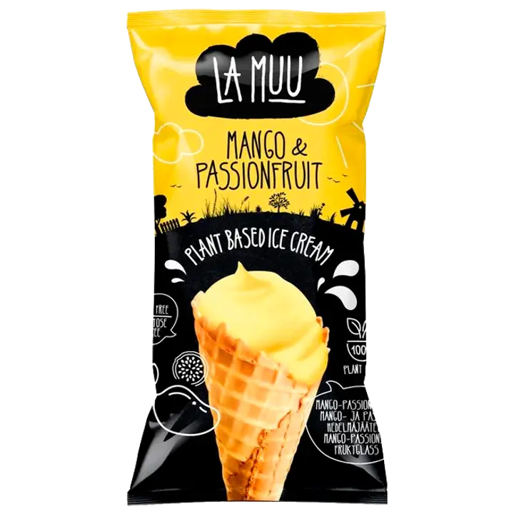 La Muu Mango-passioni jäätis vahvlikoonuses, 80 g/130 ml, vegan