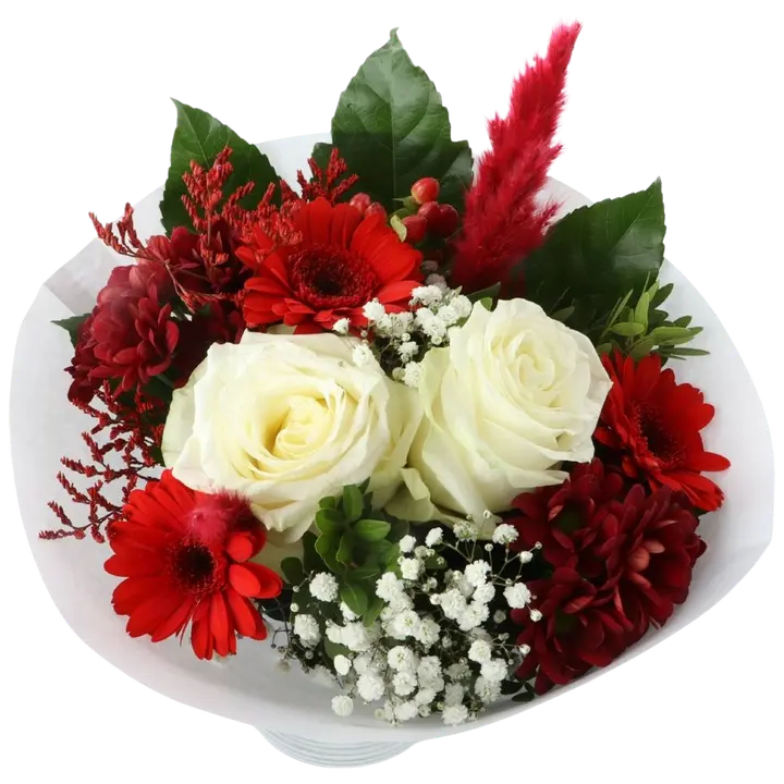 Kimppu Eevi, puna-valkoinen sekakimppu, 16 oksaa, 30cm