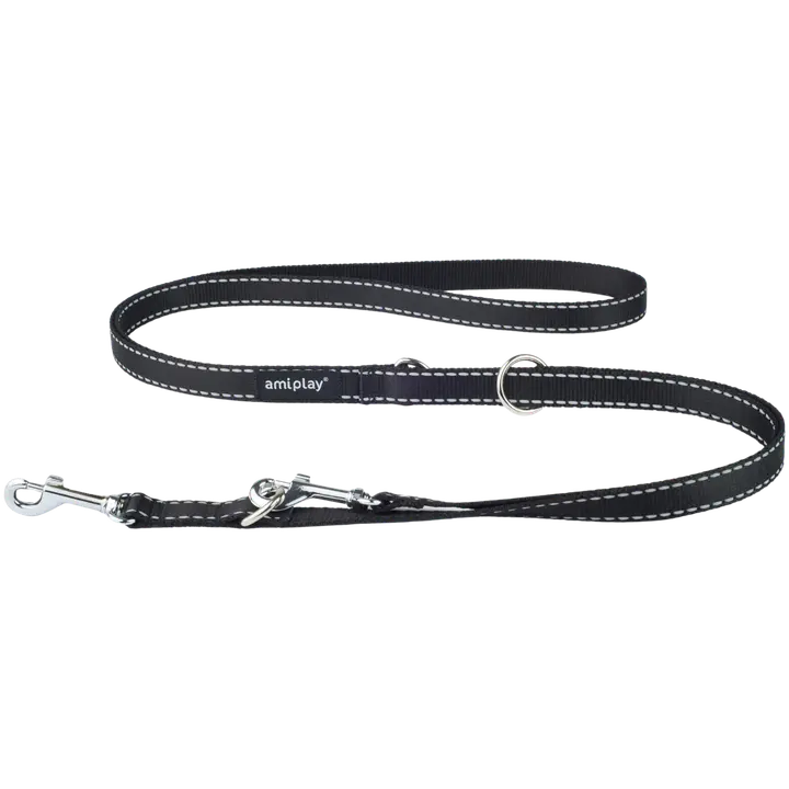 amiplay Reflective heijastava 6-in-1 talutin, koko L 100-200x2cm, musta