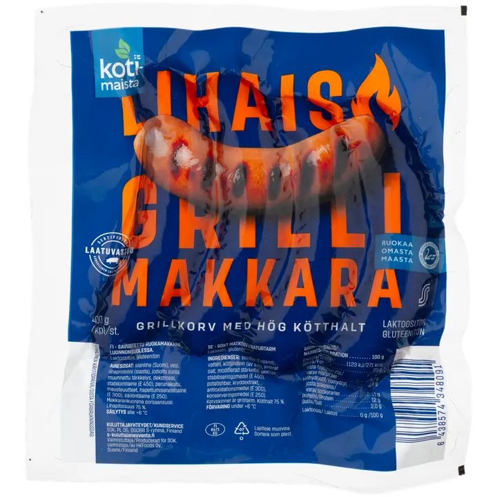 Kotimaista lihaisa grillimakkara 400 g