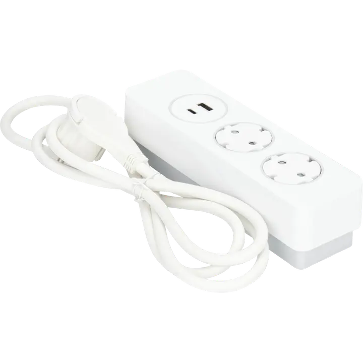 Gelia jatkojohto 2+1+1 kombi pure push 2m 2xsuko+1xUSB-A+1xUSB-C valkoinen