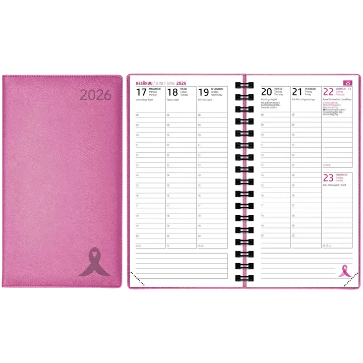 Taskukalenteri Roosa nauha 2026