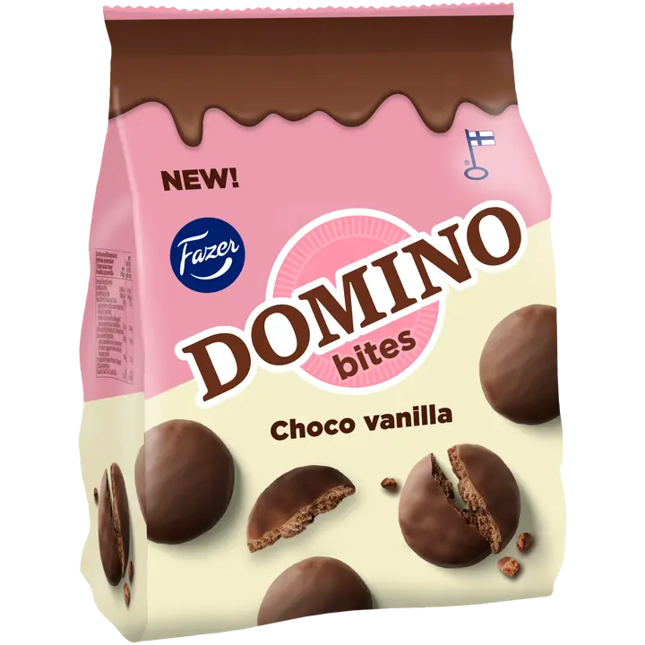 Domino piimašokolaadiga (33%) kaetud vaniljemaitselised kakaoküpsised 185g
