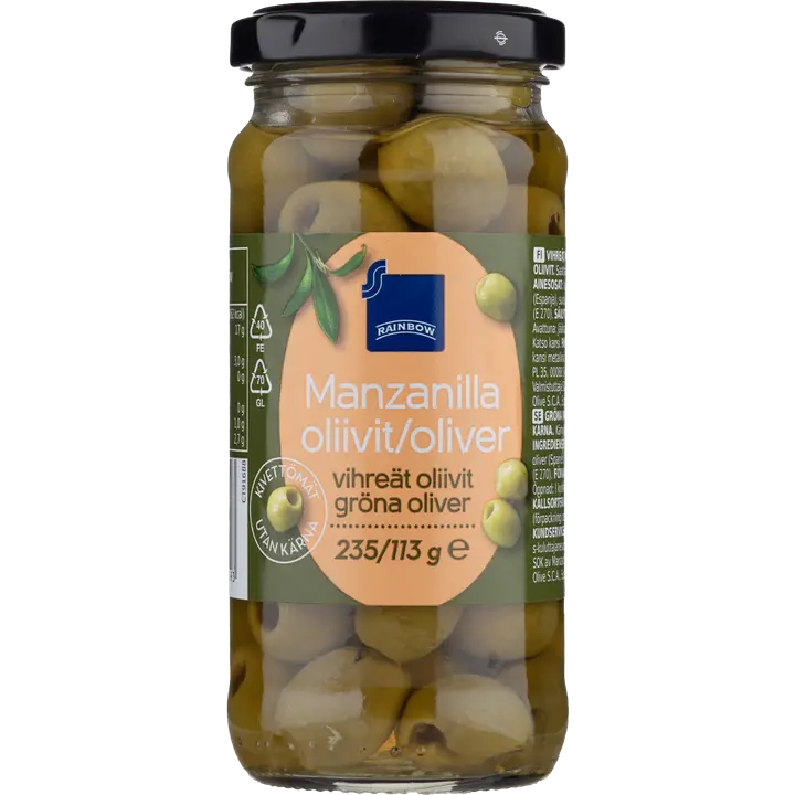 Rainbow Manzanilla vihreät kivettömät oliivit 235/113 g