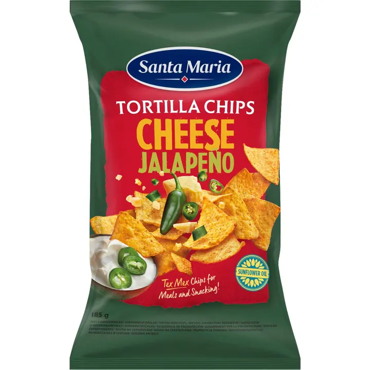 Santa Maria Tortilla Chips Cheese & Jalapeño Tortillasipsit, juusto & jalapeno 185g