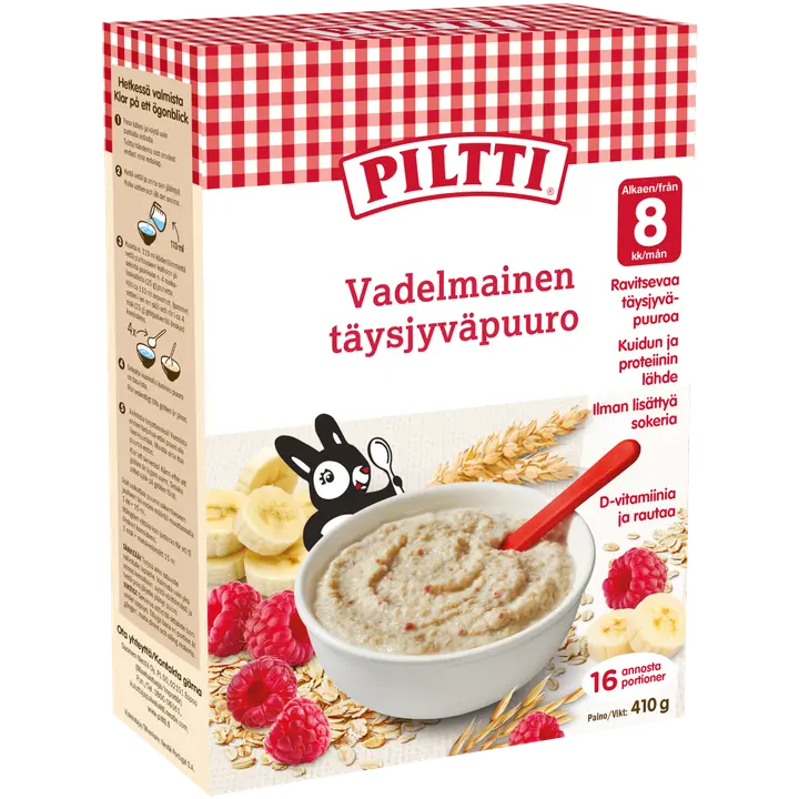 Piltti täisterapuder vaarikaga 8 k, 410 g
