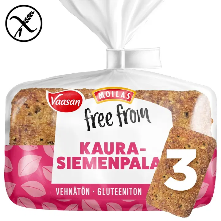Vaasan Moilas Free From Kaurasiemenpala 180 g 3 kpl gluteeniton kaurapalaleipä