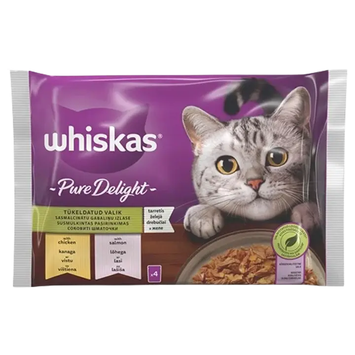 Whiskas kiisueine täiskasvanud kassidele kana&lõhe 4*85g