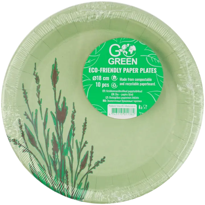 Go Green papptaldrikud Pilliroog 18cm 10tk