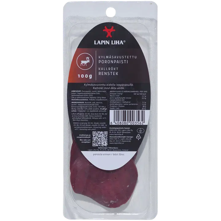 Lapin Liha Kylmäsavustettu poronpaisti 100g