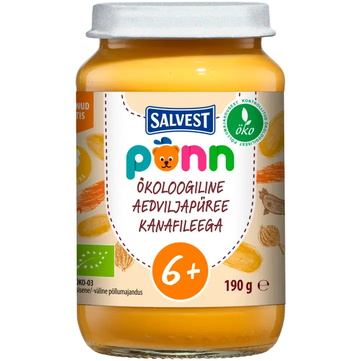 Põnn ökoloogiline aedviljapüree kanafileega 190 g 6+