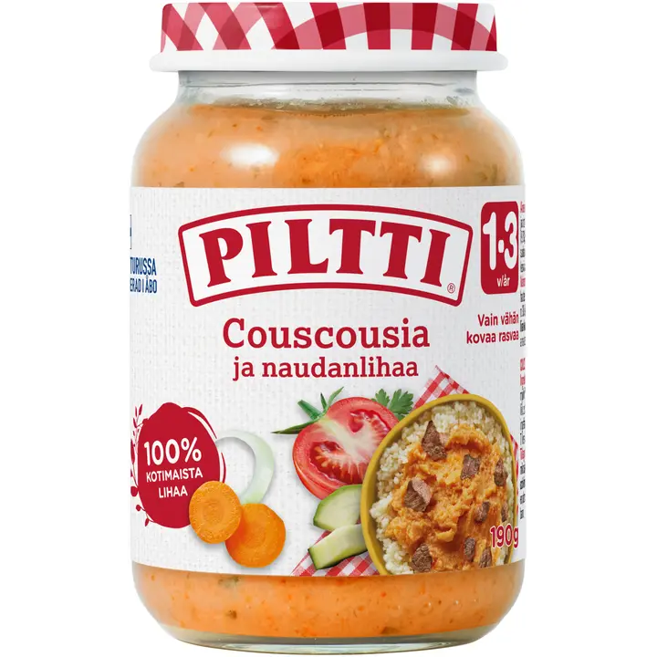 Piltti 190g Couscousia ja naudanlihaa lastenateria 1-3v
