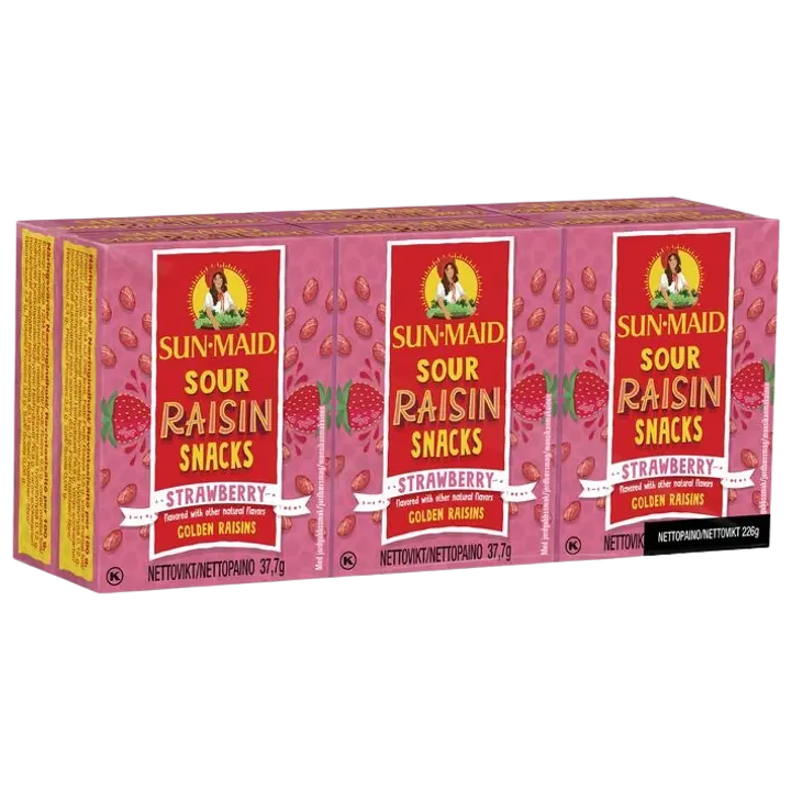 Sun-Maid Kirpeitä mansikanmakuisia rusinoita 6-pack pikkurasia 6x37,7g