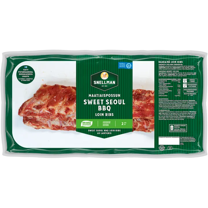 Snellman Maatiaispossun Sweet Seoul BBQ loin ribs n. 1,1 kg