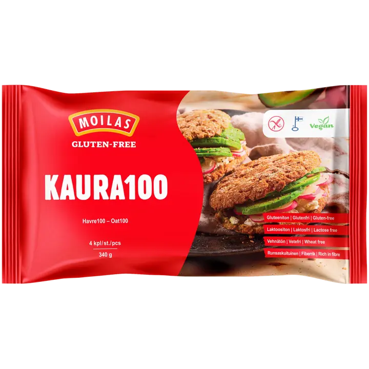 Moilas Gluten-Free Kaura100 palaleipä, halkaistu, 4kpl/340g, kypsä pakaste