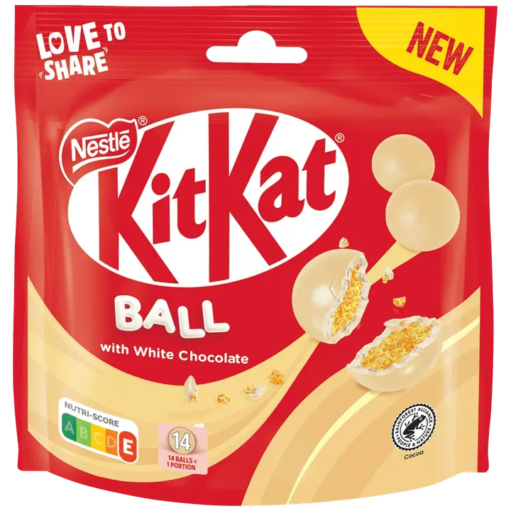 Nestlé KitKat Ball Valkosuklaa 140g rapeita muropalloja makeistäytteellä ja valkosuklaakuorrutteella
