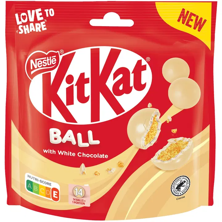 Nestlé KitKat Ball Valkosuklaa 140g rapeita muropalloja makeistäytteellä ja valkosuklaakuorrutteella