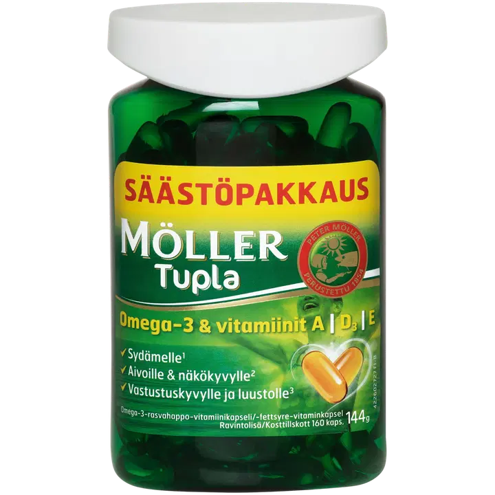 Möller Tupla Omega-3-rasvahappo-vitamiinikapseli Säästöpakkaus 160kaps/144g