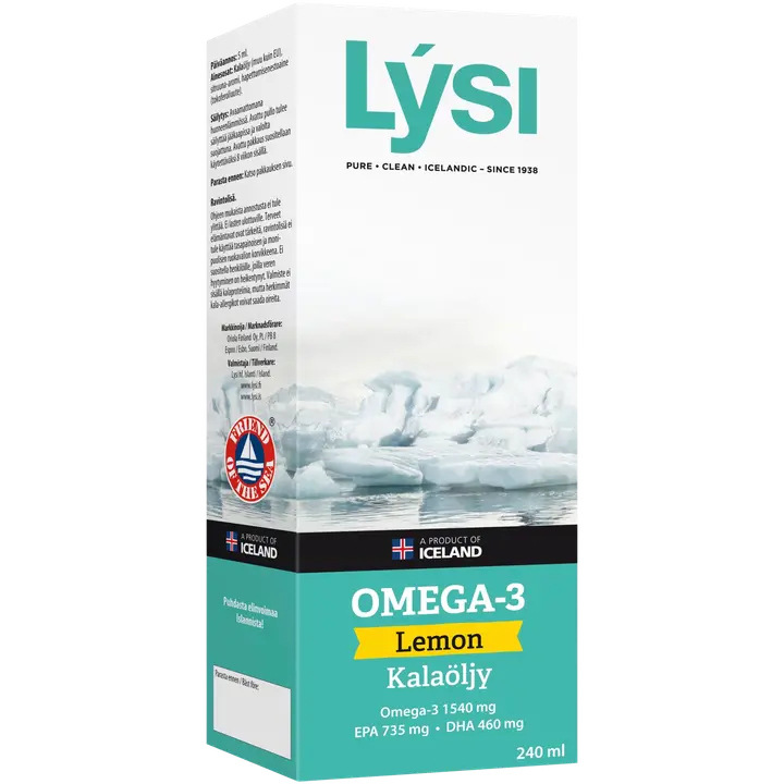 Lysi Omega-3 Lemon sitruunanmakuinen kalaöljy 240ml ravintolisä