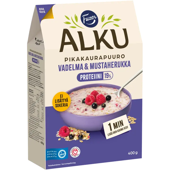 Fazer Alku Vadelma & mustaherukka Proteiini pikakaurapuuro 400 g