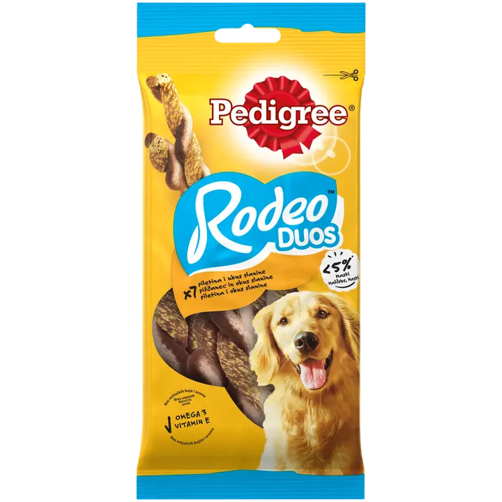 Koerte närimispulgad PEDIGREE Rodeo Duos, kana ja peekon 10tk