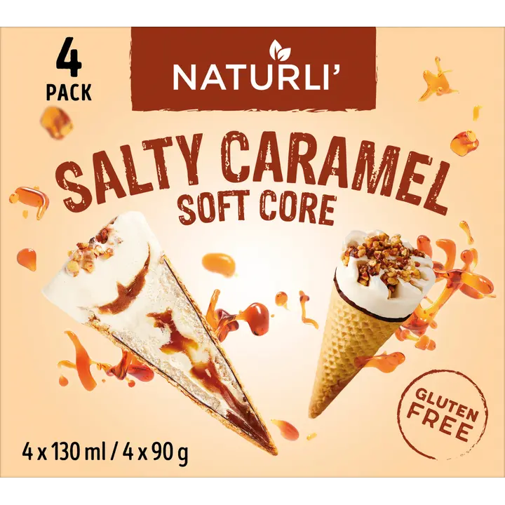 Naturli salty caramel soft core vegaaninen jäätelö 4x130ml/4x90g