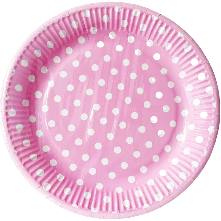 Roosa nauha lautanen 18 cm pinkki valkoiset pilkut 8 kpl