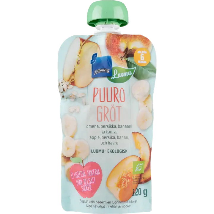 Rainbow 120g puuro 6kk omena-persikka-banaani-kaura, luomu