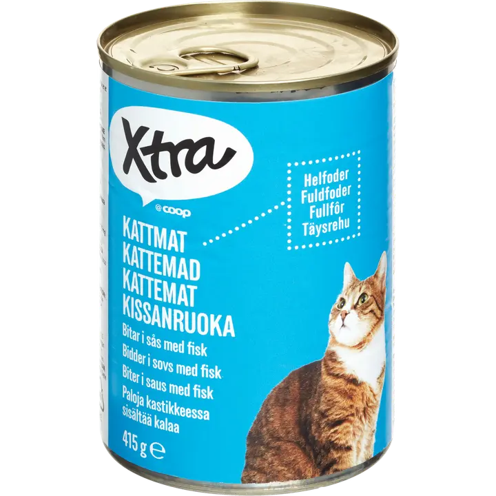 Xtra kissanruoka paloja kastikkeessa, sisältää kalaa 415 g
