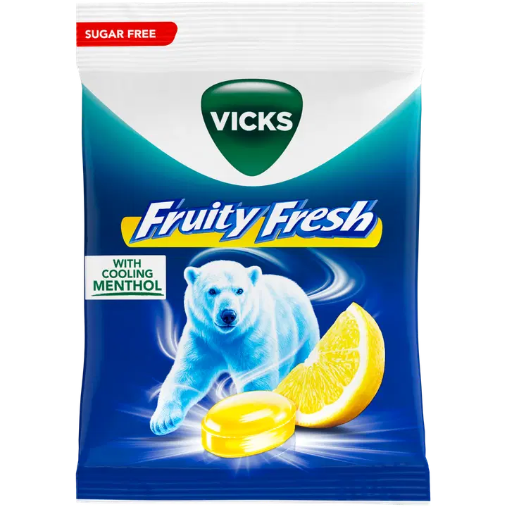 Vicks Fruity Fresh Lemon sokeriton kurkkupastilli 72g