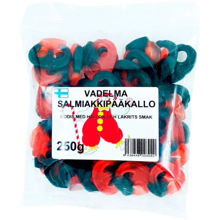 Tivoli Vadelma-salmiakkipääkallo, salmiakin ja vadelman makuisia makeisia 250g