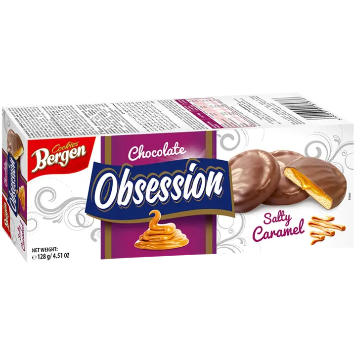 Bergen Cookies Obsession suklaakuorrutettu täytekeksi Salty Caramel 128g suolainen karamelli