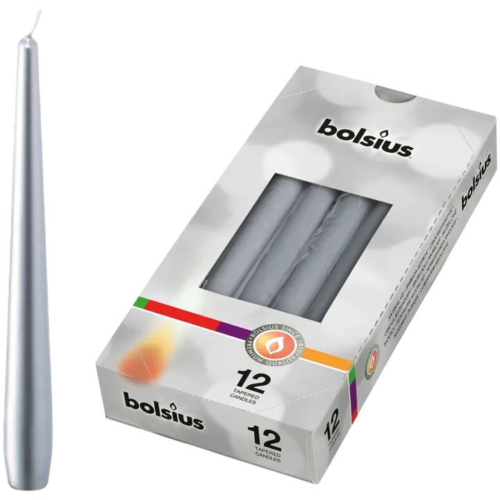 Bolsius koonusküünal kiles 7,5h, hõbe