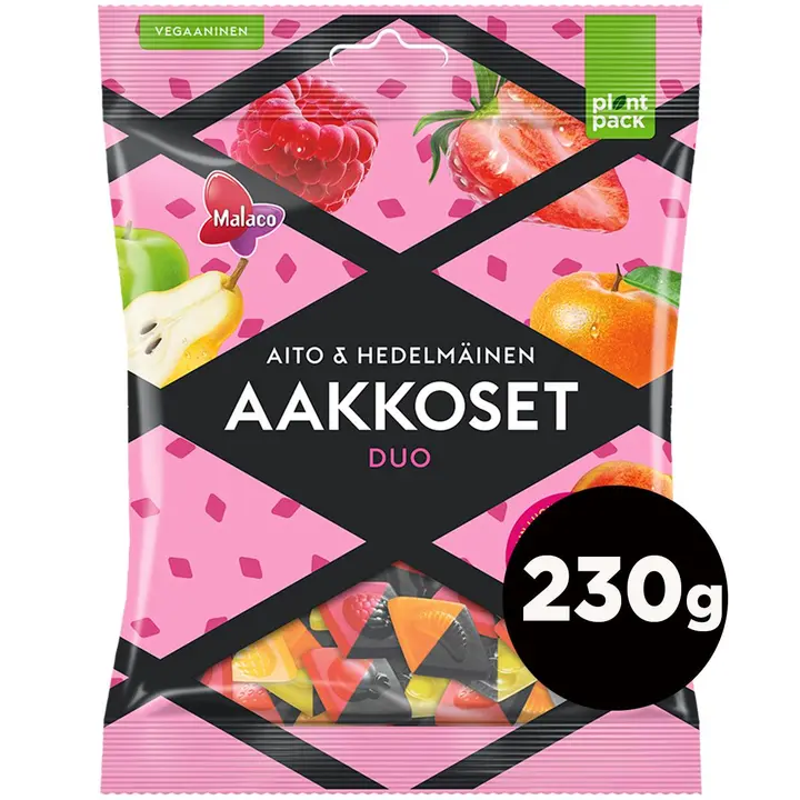 Malaco Aakkoset Aito & Hedelmäinen Duo makeissekoitus 230g
