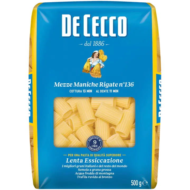 De Cecco Mezze Maniche Rigate pasta 500g