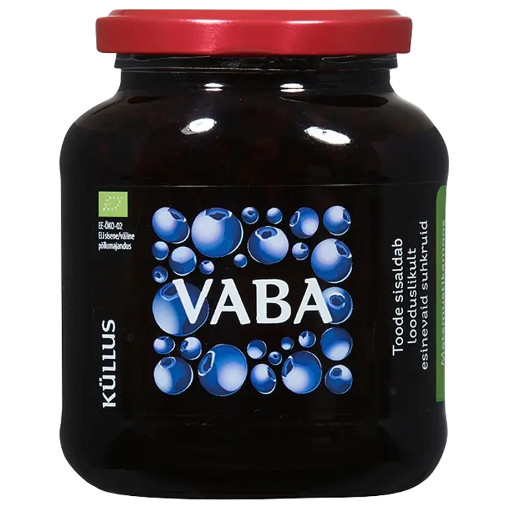 Küllus suhkruvaba mahe metsmustikamoos marjadega