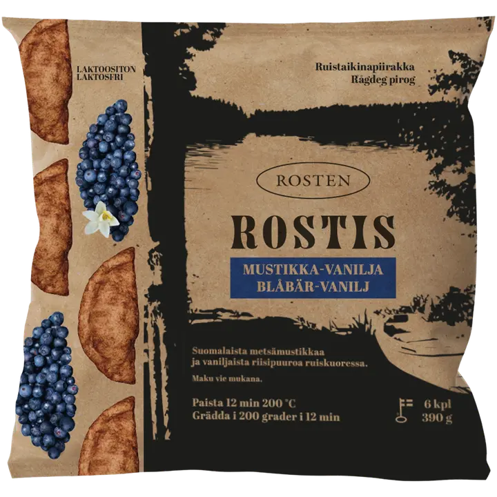 Rosten Rostis Mustikka vanilja ruistaikina piirakka pakaste 6x65 g