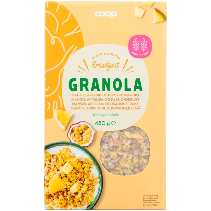 Coop granola mango, appelsiini ja passionhedelmä 450 g