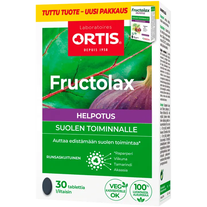 Fructolax Helpotus hedelmäkuitutabletti runsaskuituinen ravintolisä 23,7g/30kpl