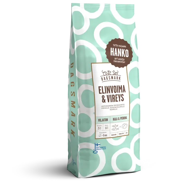 Dagsmark ELINVOIMA & VIREYS koiran kuivaruoka viljaton kala-peruna 2 kg