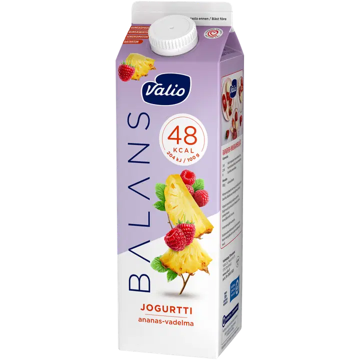 Valio Balans jogurtti ananas-vadelma rasvaton laktoositon 1 kg