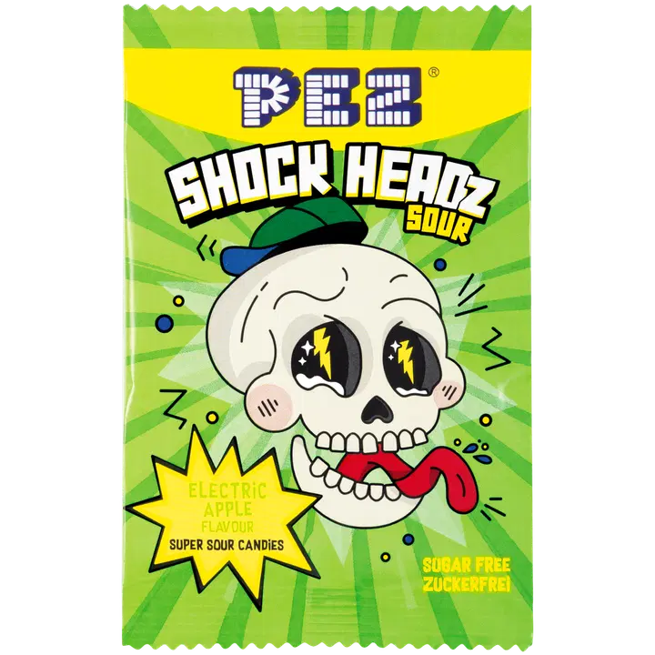 Pez Shock Headz Green Apple kirpeä makeinen 25g