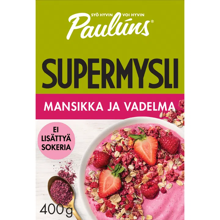 Paulúns jordgubb och hallon supermüsli 400g