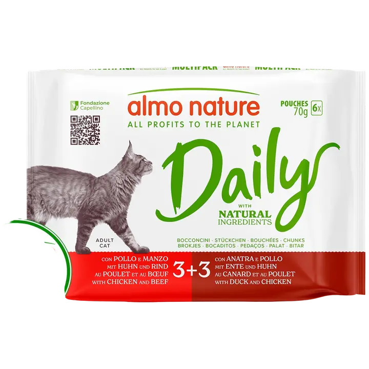 Almo Nature Daily monipakkaus kana-nauta & kana-ankka 6 x 70 g