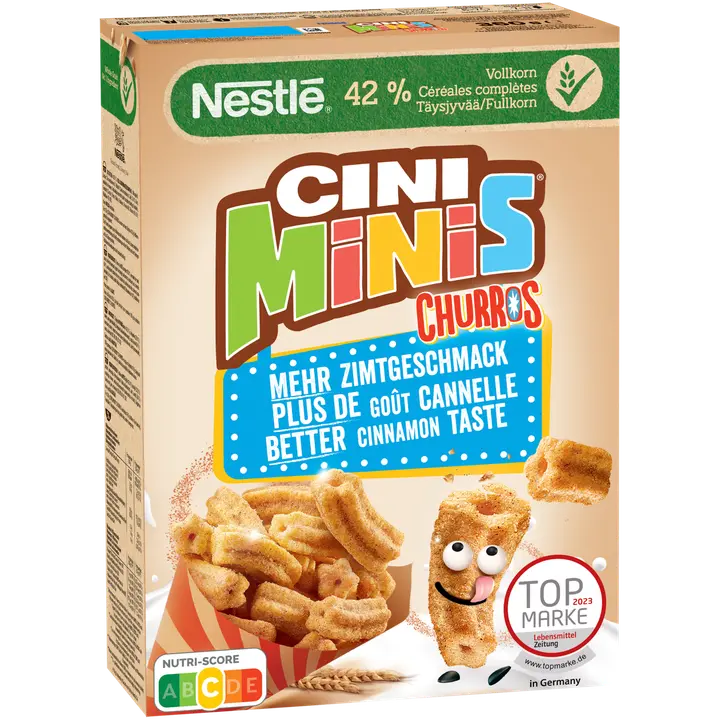Nestlé CINI MINIS Churros 360g kanelinmakuisia täysjyvävehnä-riisimuroja sekä 5 vitamiinia ja rautaa