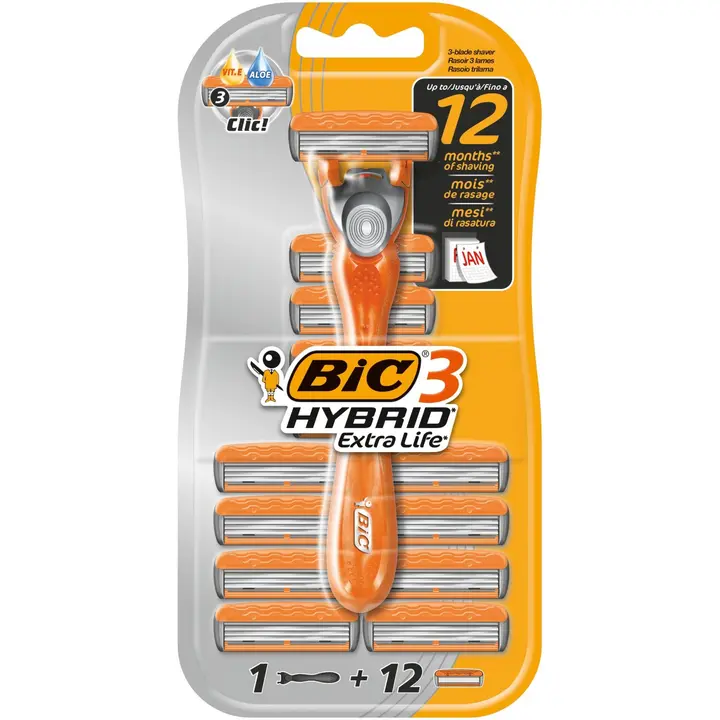 BIC 3 Hybrid Extra Life varsi ja 12 vaihtoterää