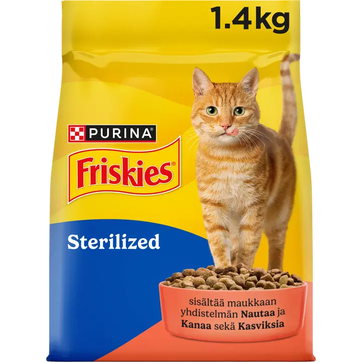 Purina Friskies Sterilized  Nautaa ja Kanaa Kissan kuivaruoka 1,4kg
