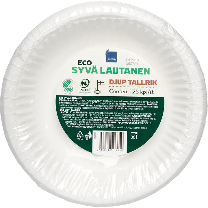 Rainbow Eco syvä lautanen 350ml 25kpl